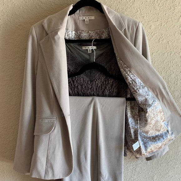 CAbi Mushroom/Gray top-stitch Suit (size 8) w/lace top (M) - favorite suit EVER! - Picture 1 of 7